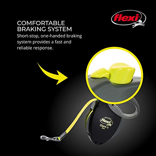 Flexi® Giant Einziehbare Hundeleine (Band), ergonomisch, robust und verhedderungsfrei, für Hunde bis zu 25 kg, 7,9 m, Größe M, Schwarz/Neon