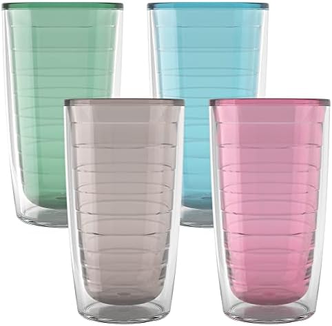 Tervis Made in USA Double Walled Clear & Colorful Tabletop Insulated Tumbler Cup Keeps Drinks Cold & Hot, 16oz - 4pk, Assorted Pastels