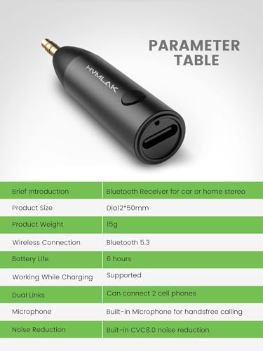 Hvmlak HVMBTR005MAX Bluetooth Aux Adapter, Bluetooth 5.3 Car Adapter [Stronger Microphone], Aux Bluetooth Receiver 3.5Mm Jack thumb #5