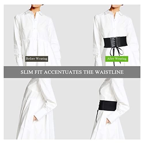 Women Lace-Up Corset Belt Wide Elastic Waist Belt Snap Buckle Stretchy Waistband Cinch Belt For Dress Jumpsuit Coat3