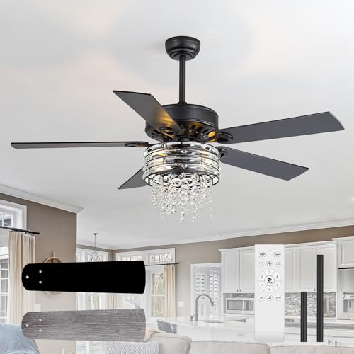 Breezary 52-Inch Black Ceiling Fans with Lights and Remote, Dual