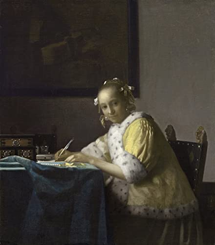 Poster Vermeer femme écrivant une lettre 50x70 sur toile d'art haut de gamme