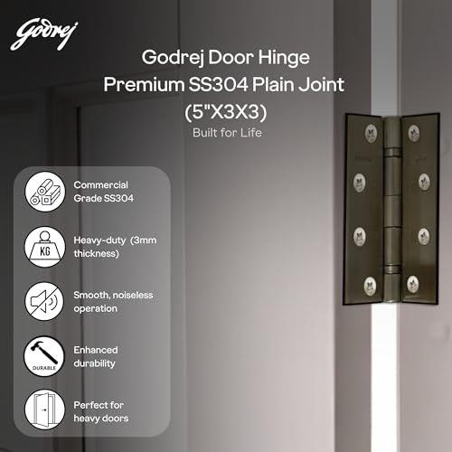 Image of Godrej Door Fittings | 5 inch X 10 Gauge 2 Ball Bearing Door Butt Hinges (Pack of 1, 2 Pcs /Pack) | Antique Brass Finish, Smooth Operation | 4 Holes Kabza for Heavy Duty Doors | 1 Yr Warranty