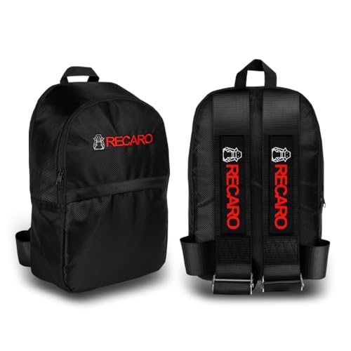 W-POWER JDM Bride Recaro Racing Laptop Travel Backpack Carbon Fiber Style with Adjustable Harness Straps (RECARO-Black Strap)2