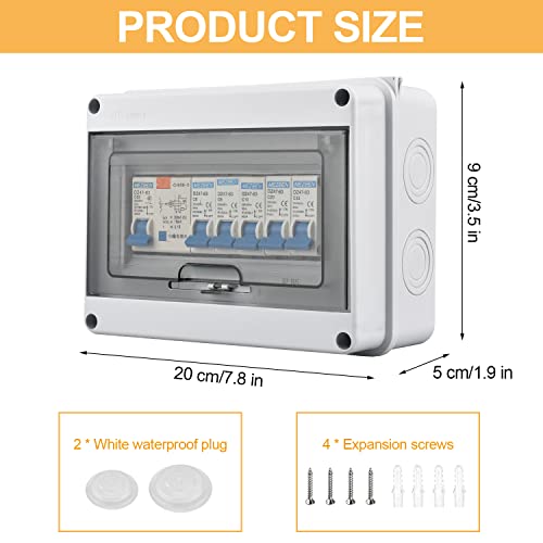 Bqweun Surface-Mounted Fuse Box, IP65 Waterproof, 63A, 5-Way Circuit Breaker 63A, Air Switch 2x6A + 1x10A + 1x20A + 1x32A, for Indoor and Outdoor Use (BY090a) - Image 2