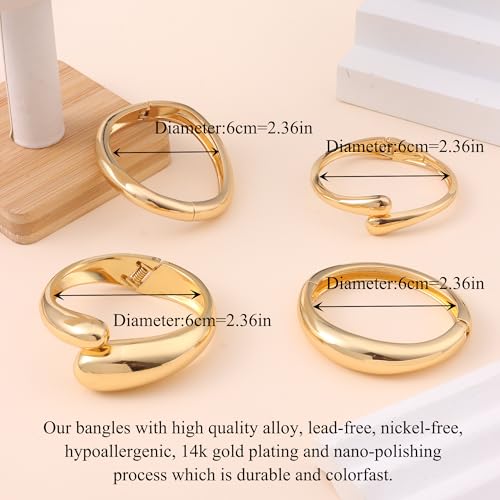 CASDAN 4Pcs Chunky Gold Bangle Bracelets for Women Twisted Hinged Stackable Bangles Set Trendy Wide Wrist Cuff Bracelet Stack Jewelry Gift4