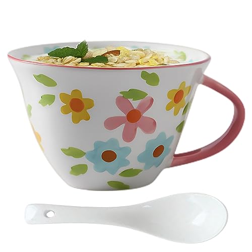 NIUKOMY Taza de Cerámica de Desayuno con Cuchara, Grande XXL Tazas de Café de Porcelana, 600ML Tazón de Té con Asa para Cappuccino Leche Sopa, Taza de Florales Pintado Rosa NIUKOMY Taza de Cerámica de Desayuno con Cuchara, Grande XXL Tazas de Café de Porcelana, 600ML Tazón de Té con Asa para Cappuccino Leche Sopa, Taza de Florales Pintado Rosa