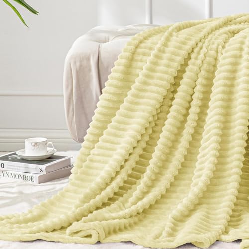 Image of BEDELITE Fleece Throw Blanket for Couch - 3D Ribbed Jacquard Soft and Warm Decorative Fuzzy Blanket - Cozy, Fluffy, Plush Lightweight Transparent Yellow Throw Blankets for Bed, Sofa, 50x60 inches