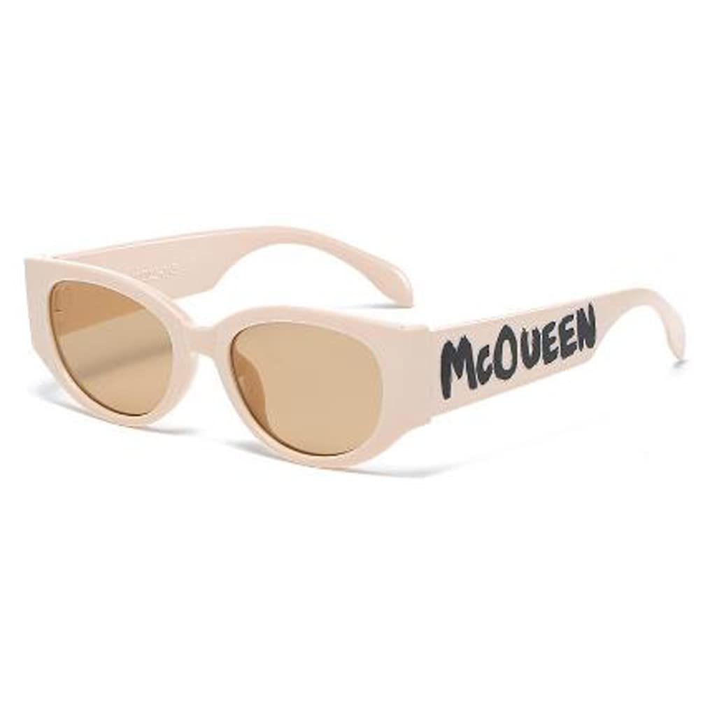Letter Graffiti Small Frame Sunglasses For Men and Women UV Protection Oval Glasses Beige Frame Gray Flakes