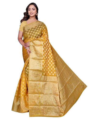 Image of Organza Silk Saree Wedding For Women Banarasi Sadi Original Kanchipuram Pure Rich Pallu Sari With Blouse Piece