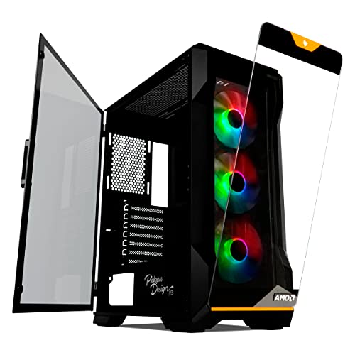 Gabinete Gamer Pichau Pouter 3 RGB AMD SE, Mid-Tower, Lateral de Vidro, Com 3 Fans, Preto, PG-P03AM-