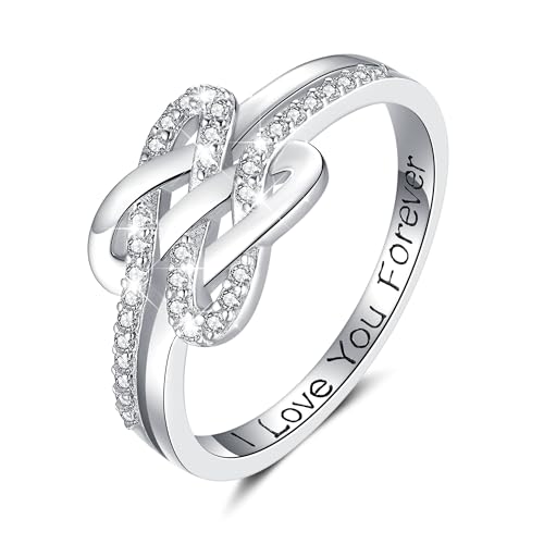 ZLILIJAN Mother Daughter Rings 925 Sterling Silver Love Between Mother Daughter Square Knot Ring Engraved I Love You Forever MothersDay Jewelry Gifts for Women (7)