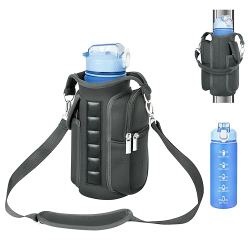 Panmout Magnetic Gym Bag with 27 oz Gym Bottle, Water Bottle Holder Pouch Carrier Bag with Adjustable Strap, Side Pockets, for Outdoor Workout, Grey