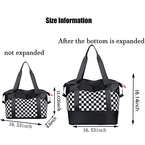 Black and White Checkered Travel Bag - Women's Carry-on for Airplane Seat Storage, Men's Business Briefcase, Versatile Gym Bag With Separate Compartments for Wet and Dry Items3