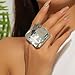 Bestleey Chunky Crystal Glass Ring for Women Vintage Color Rhinestone Ring Statement Geometry Exaggerated Gemstone Rings Adjustable Fashion Wedding Brides Cocktail Prom Party Jewelry (White)