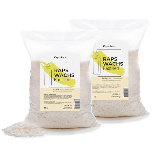 Oputec 4 KG Kerzenwachs-Pastillen Kerzenwachs zum Gießen aus Raps cremefarbenes Wachs für Kerzen selber machen & nachfüllen eigene Kerzen aus natürlichem Rapswachs-Pastillen Made in Germany