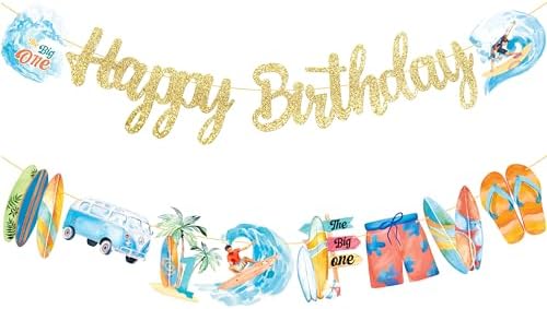 Summer Surf Birthday Party Decorations - Vintage Surfing Honeycomb Centerpieces