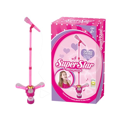 Micrófono para niños – Micrófono de canto de 110 cm, juguete musical de ABS con soporte, máquina de karaoke ajustable para niños y niñas, en casa, en clase, fiestas, cumpleaños, Navidad, jugo