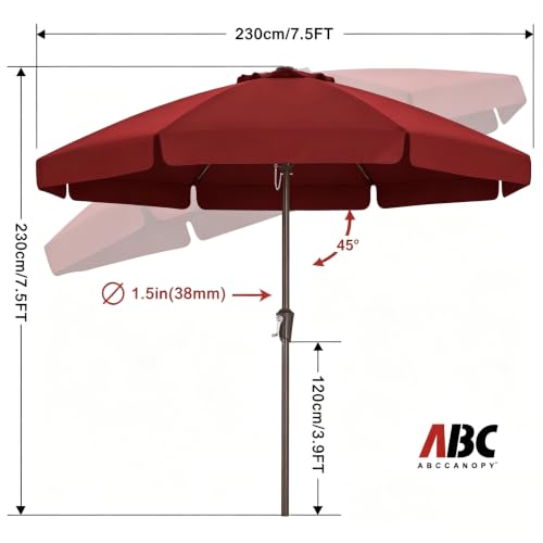 Image of ABCCANOPY 7.5ft Scalloped Patio Umbrella, Outdoor Table Umbrella with Tilt and Crank, Fiberglass Ribs Deck Umbrella for Patio, Pool, Garden, Picnic (Burgundy)