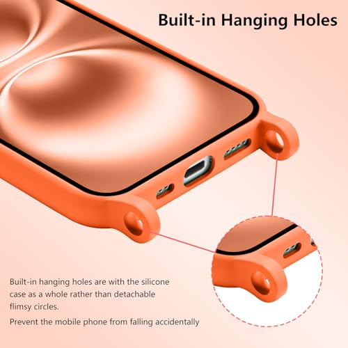 Coque silicone iPhone 16 MagSafe avec cordon orange antichoc - 3