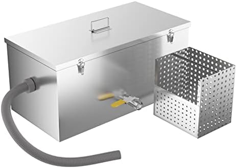 BEAMNOVA Commercial Grease Trap 25lbs Stainless Steel Interceptor, Side Inlet for Restaurant Home Kitchen Tools