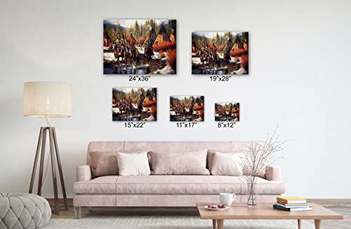 Spiritualhands Native American Indian Decor For Office Wall Art , Framed Art Canvas Western Home Decor Native American Art For Southwestern Decor, Print Wall Canvas Indian Decorations, Wolf Decor (Native Americans River Side, 40" X 60" - Ready To Hang) #TOP5