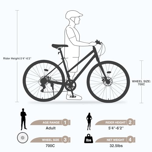 Balinge WJBL29CHAM 7 Speed Road Bike Hybrid Bike For Men And Women, 700C Wheels Racing Bicycle, Commuter Bicycle,City Bicycles,Double Disc Brakes,Commuting Cycle,Champagne thumb #6