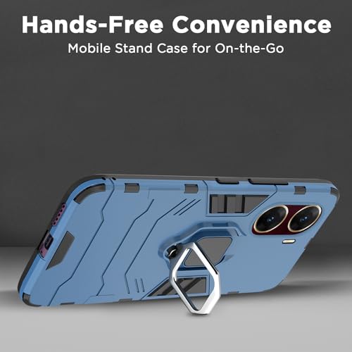 Image of Pikkme Vivo V29e 5G Back Cover | D5 Tough Armor Bumper | 360 Protection Case | Ring Holder Stand Case for Vivo V29e 5G (Blue)