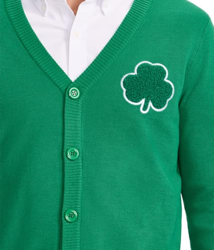 Tipsy Elves St. Patrick’s Day Men’s Cardigan - Soft Knit Button-Up Sweater, Green - Lucky St Paddy’s Party Outfit3
