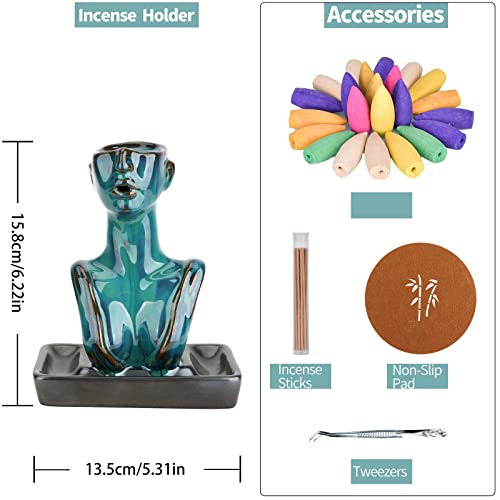 Statue Backflow Incense Holder Incense Burner Waterfall Aromatherapy Ornament Home Decor With Incense Cones And Incense Stick (Blue) #TOP1