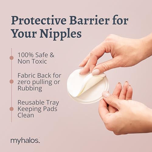 MyHalos® Nipple Pads for Breastfeeding - 4 Reusable Hydrogel Cooling Shields - Breastfeeding Essentials for Engorgement, Nipple Pain Relief - Nursing Pads for Post Partum Breast Care (4 Pack)