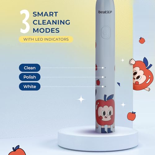 Image of beatXP Jiggle Sonic Electric Toothbrush for Kids with 2 Brush Heads & 3 Cleaning Modes | Rechargeable Electric Toothbrush | 20500 strokes /min with Long Battery Life (Snoozy Blue)