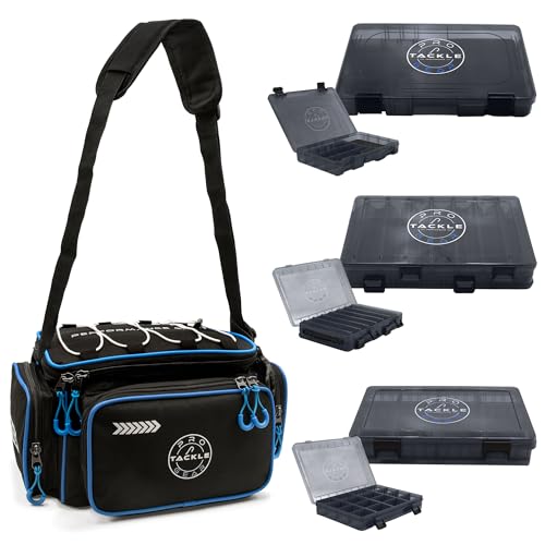 Pro Tackle Strike Shoulder Bag 35x27x20cm mit 3 Tackleboxen für Spinnangeln