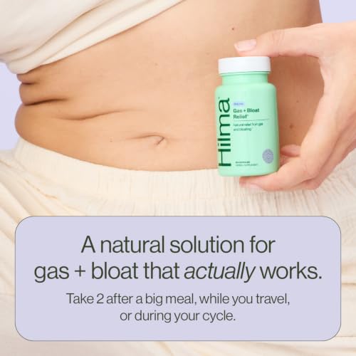 Image of Hilma Gas and Bloating Relief, 50 Vegan Capsules | Natural Herbal Supplements with Peppermint Leaf, Anise, Caraway, Fennel Seed & Lemon Balm for Debloat & Gut Support