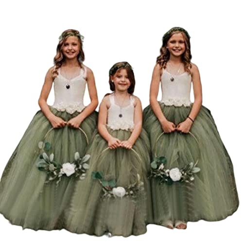 Straps Sage Green Flower Girl Dresses for Wedding Party