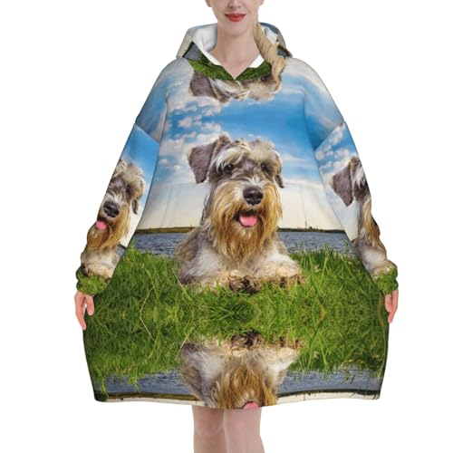 Couverture pull en flanelle anti-froid Schnauzer pour femme frileuse à la maison