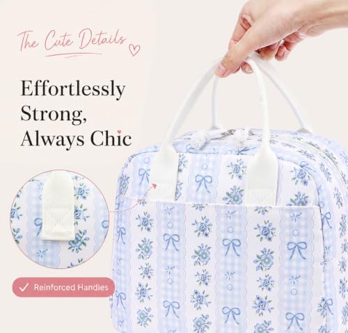 Image of LOVELYWIND Lunch Box for Women, Insulated Lunch Bag, Blue Floral Tote