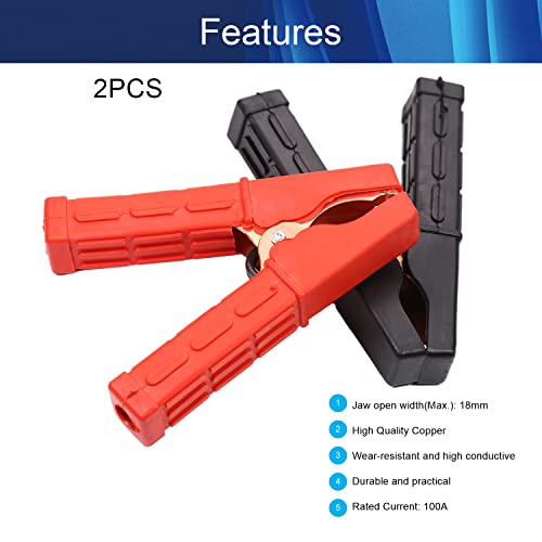 Fielect 2Pcs 100A Heavy-Duty Insulated Alligator Clips,Battery Crocodile Electrical Test Clamps,Battery Charger Clamp For Car Auto Vehicle Boat Red And Black #TOP2