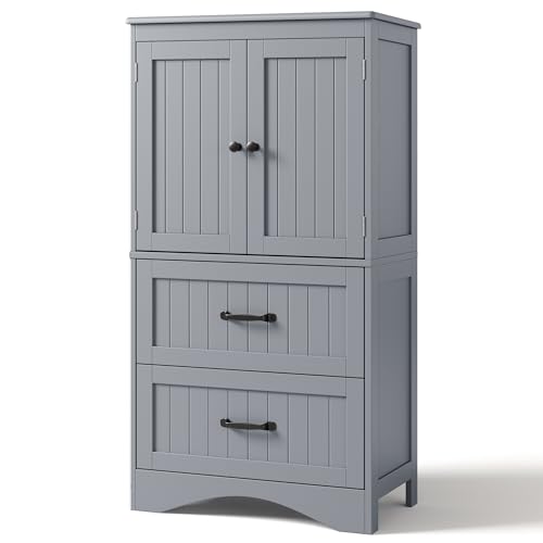 Blishom Armoire de Salle de Bain, Meuble de Rangement, Gris
