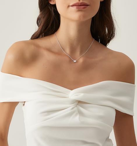 EAMTI 925 Sterling Silver Necklace for Women Cubic Zirconia Circle CZ Pendant Necklace Dainty Minimalist Jewelry Gifts for Women Extenders with Lobster Clasp Gifts for Women Anniversary Day4