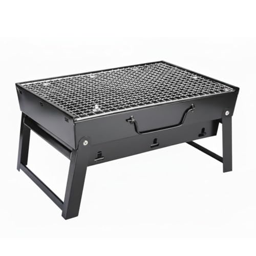 Barbacoa Portátil de Carbón, Parrilla de Acero Rectangular, 35x20x27cm, con Rejilla para Exterior