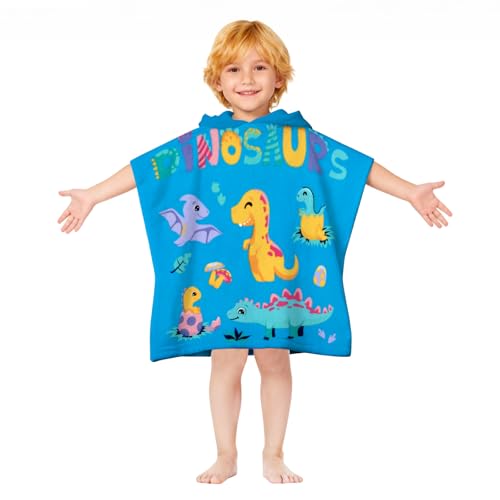 Image of growell Hooded Kids Beach Towels - Toddler Bath Towel Girls Boys Swim Cover-ups for Ages 1 to 6 Kids Pool Towels Quick Dry Lightweight Soft Microfiber Poncho Towel 24x23 (Dinosaur Sky Blue)
