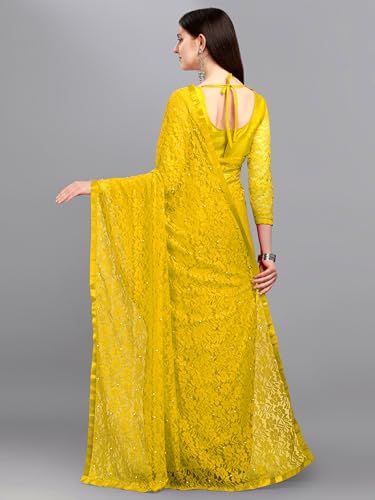 Image of LOROFY Women's Brasso Net Saree With Blouse