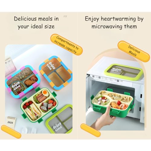 Image of Kids Lunch Box 700ml with 3 Divided Compartments | BPA-Free Plastic Tiffin Bento Box for School | Secure Locking Lunch Box for Boys Girls (Green)