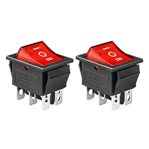 Image of 2Pcs AC 20A/125V 15A/250V DPST 6 Pins 3 Position (ON)-Off-(ON) Boat Rocker Toggle Switch with Red LED Light