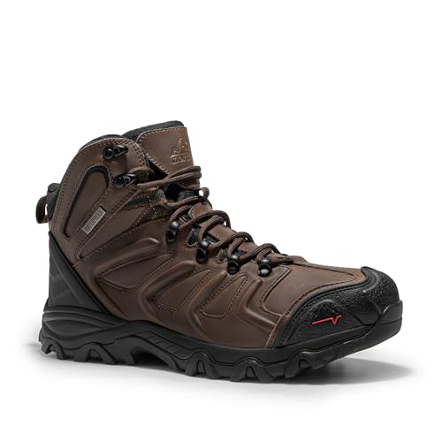NORTIV 8 Men's Ankle High Waterproof Hiking Boots Outdoor Lightweight Shoes Trekking Trails Armadillo,Size 6.5,Dark Brown-Leather,160448_M