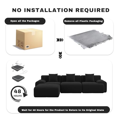 Image of 107 inch Cloud Modular Sectional Couch,Boneless Sofa with Ottman,L-Shape Upholstered Sofas with Deep Seat,Modern Cozy Corduroy Couches with Memory Foam,No Assembly Required (Black)