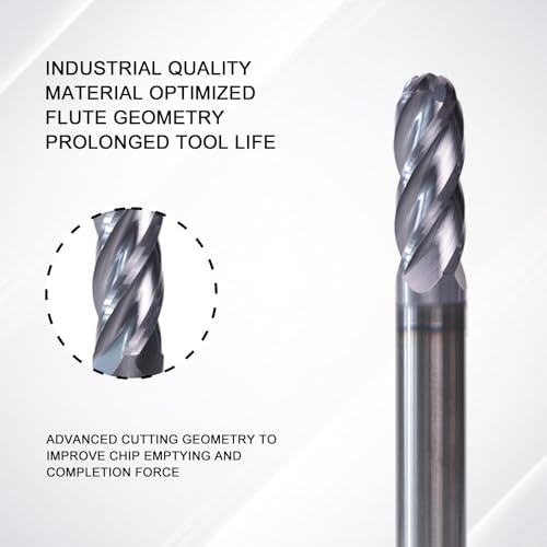 Image of NZ 5 /16 inch 4-Flute Ball Nose End Mill | CNC Milling Bits AlTiN Coated Carbide for Alloy Steel, Hardened Steel | 1-Pack