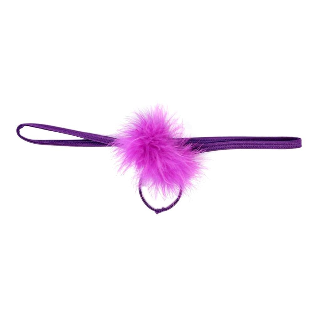 Men Sexy Plush T-Back Underwear Low-rise G-String Thong Briefs Purple-image-25