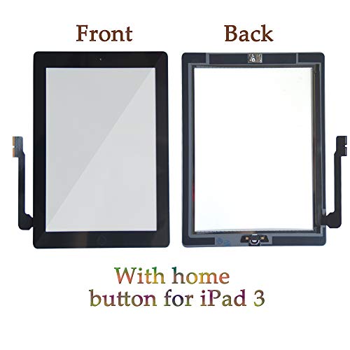 KAKUSIGA Compatible with ipad 3th Generation Touch Screen Glass Digitizer Replacement, Home Button Flex, Adhesive Tape, Repair Tools kit (Black)